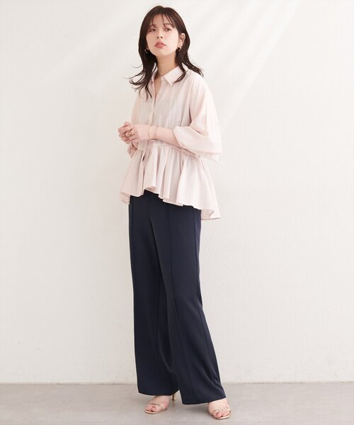 パンツ 「osono」美シルエットハイウエストベルト付きパンツ レディースの画像