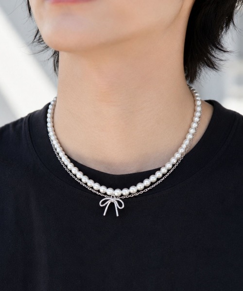 Blanc de Blue ネックレス リボンパール シンプルチェーンネックレス