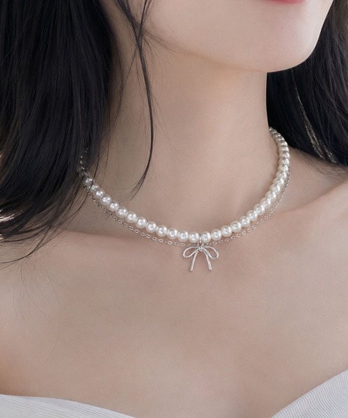 Blanc de Blue ネックレス リボンパール シンプルチェーンネックレス