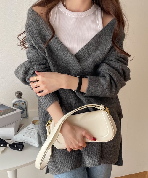 andme（アンドミー） ニット セーター 片畦Vネックニットトップス