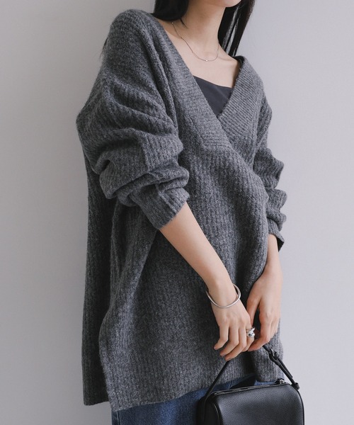 andme（アンドミー） ニット セーター 片畦Vネックニットトップス