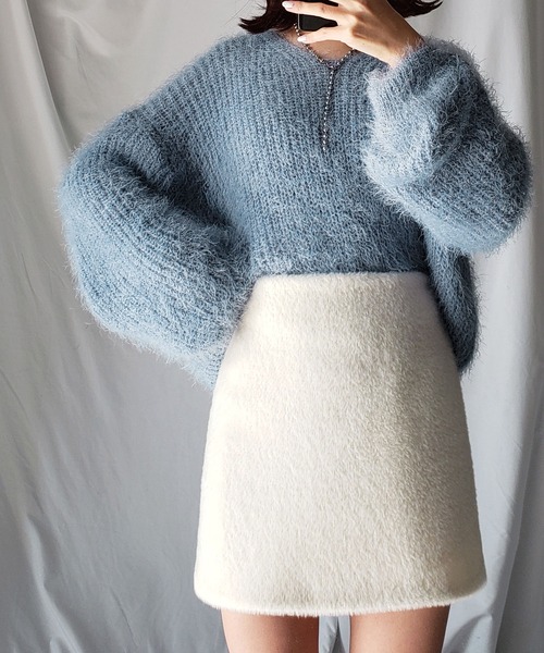 【試着のみ】定価17600円 2023AW シャギー ミニ スカート グレー セール】Shaggy Mini Skirt /シャギーミニスカート（スカート