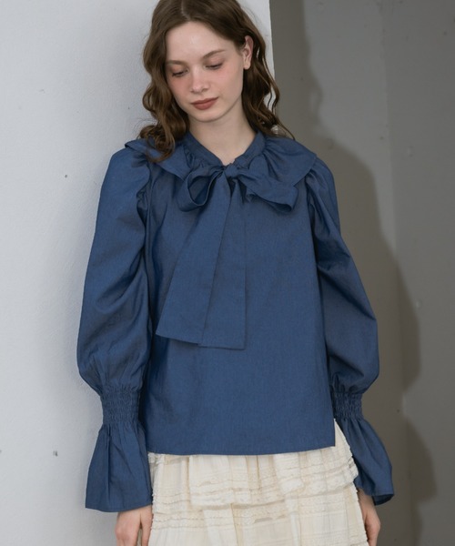 ブラウス シャツ bowtie ribbon frill blouse/ボウタイリボンフリル