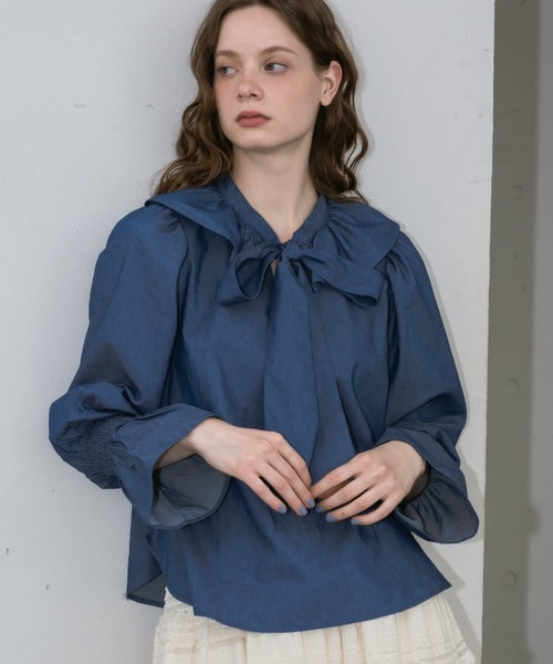 ブラウス シャツ bowtie ribbon frill blouse/ボウタイリボンフリル