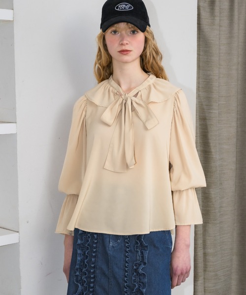 ブラウス シャツ bowtie ribbon frill blouse/ボウタイリボン ブラウス シャツ bowtie ribbon frill blouse/ボウタイリボン