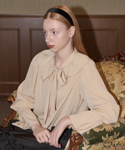 ブラウス シャツ bowtie ribbon frill blouse/ボウタイリボンフリル