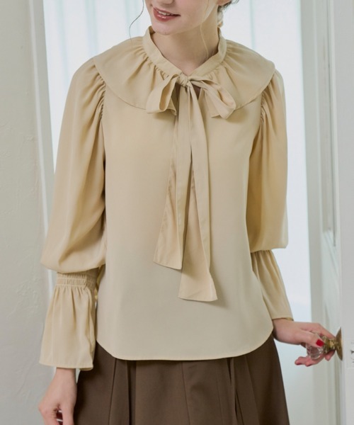 ブラウス シャツ bowtie ribbon frill blouse/ボウタイリボンフリル
