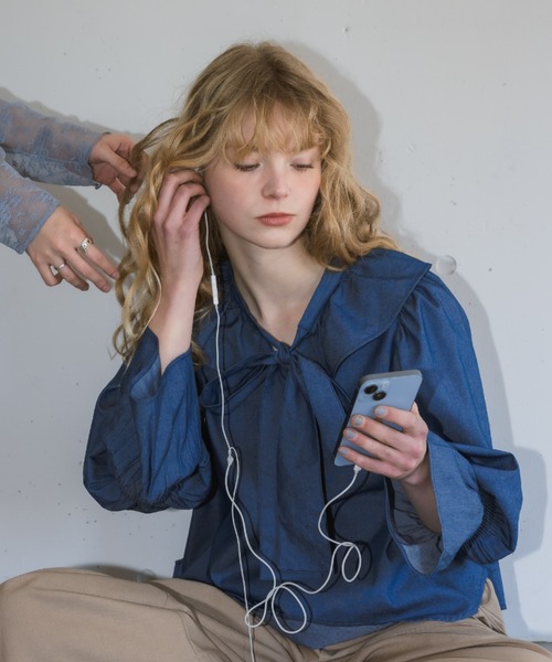 ブラウス シャツ bowtie ribbon frill blouse/ボウタイリボンフリル