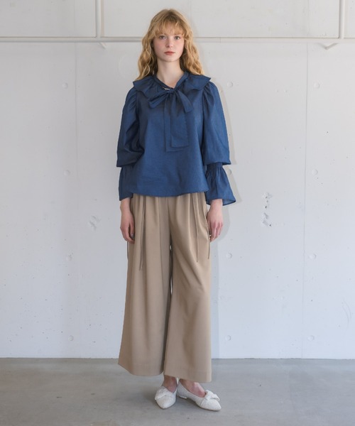 ブラウス シャツ bowtie ribbon frill blouse/ボウタイリボンフリル