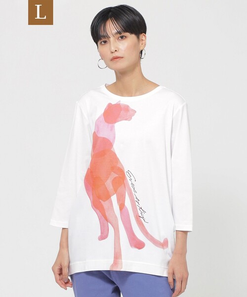tシャツ 「L」「ウォッシャブル」パンサーモチーフプリントカットソーチュニック レディース