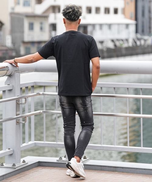 nnmni ブラックデニム ペイント加工　28 美品 11.3ブラックスキニーパンツ ストレッチペイントデニム