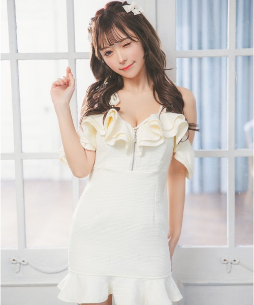 Tika ドレス キャバドレス 肩あきゴージャス胸元フリルシップ