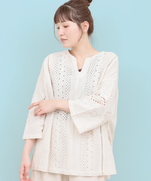 ブラウス シャツ COTTON RACE BLOUSE レディース チチカカ ブラウス シャツ Rico カットワーク刺繍プルオーバー