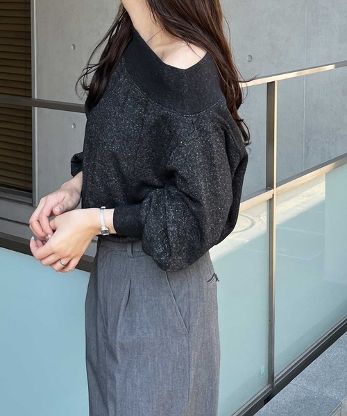 トレーナー スウェット オフショルラメスウェットプルオーバー レディース ap retro トレーナー スウェット ショートラグランラメプル