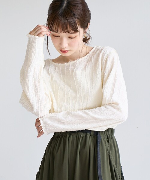 tシャツ ウェーブデザインカットソー レディース coen tシャツ ウェーブデザイン カットジャガード クルーネックT