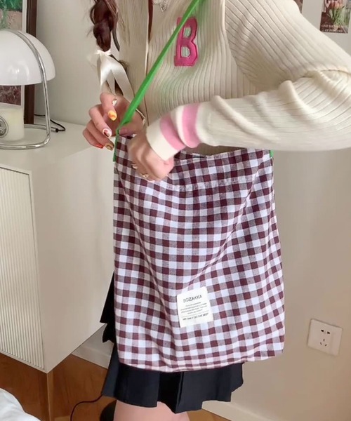 pyornim トートバッグ ギンガムチェック 配色トートバッグ レディース