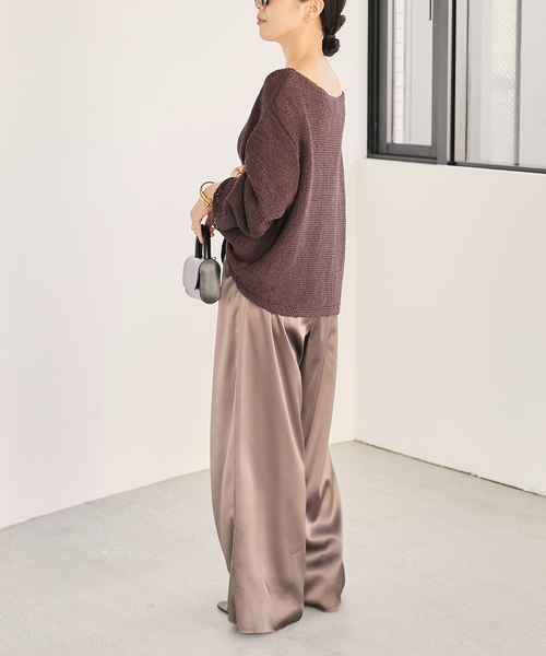 Plage linen mix loose プルオーバー ブラウン plage ニット セーター linen mix loose プルオーバー