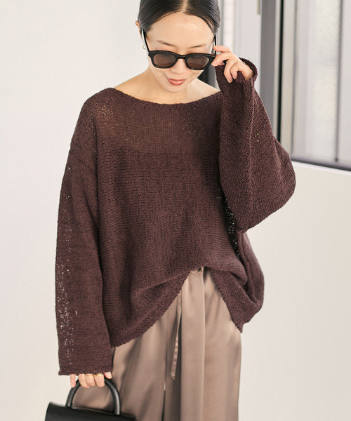 Plage linen mix loose プルオーバー ブラウン plage ニット セーター linen mix loose プルオーバー