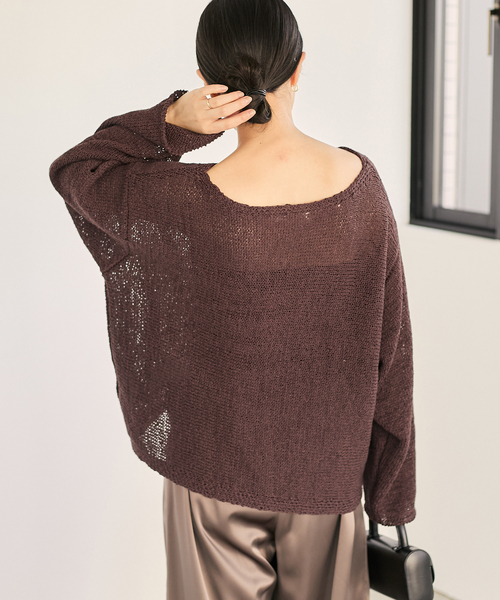 Plage linen mix loose プルオーバー ブラウン plage ニット セーター linen mix loose プルオーバー