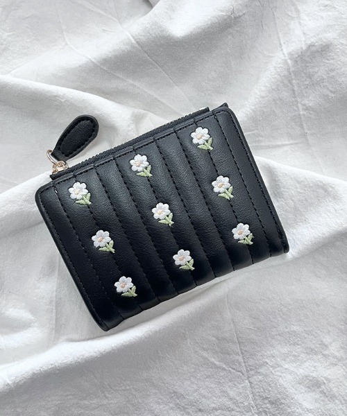 pyornim 財布 お花刺繍 折りたたみ ウォレット レディース
