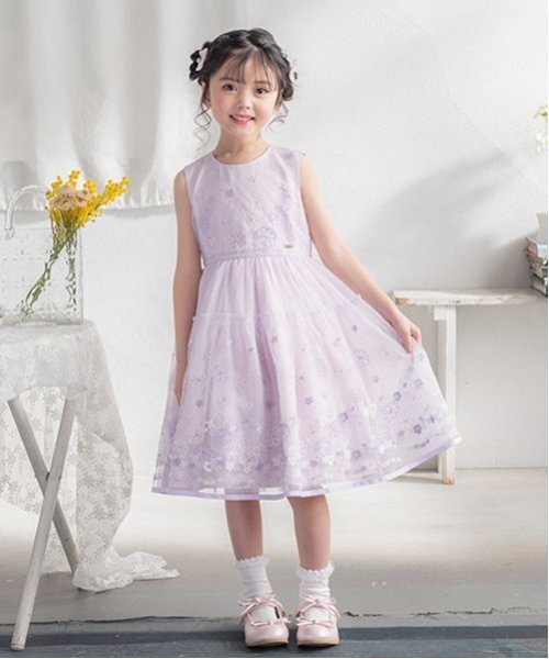 メゾピアノ　女の子フォーマルドレス 130cm 白とラベンダー 子供ドレス ピアノ発表会ドレス 12-212R(130cm）ラベンダー
