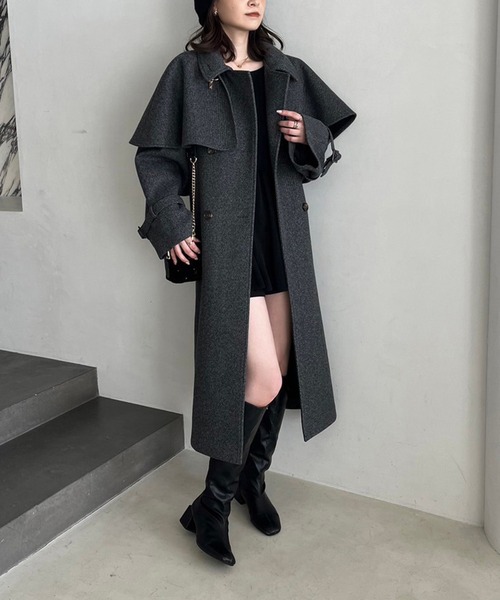 「one after another NICE CLAUP」 ステンカラーコート SMALL 杢グレー レディース_画像2