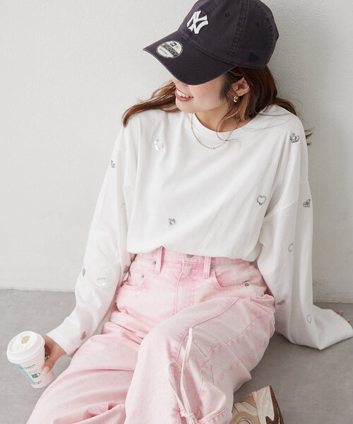 tシャツ スパンコールハート刺繍Tシャツ「洗濯機で洗える」 レディース スパンコールハート刺繍Tシャツ≪洗濯機で洗える≫ | MAYSON