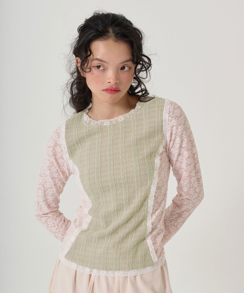 tシャツ 異素材パネルデザイン ロンT TINA：JOJUN レディース