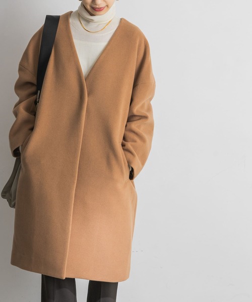 【美品】アーバンリサーチ ステンカラーコート キャメル Ｌサイズ URBAN RESEARCH（アーバンリサーチ） ノーカラーコート 36 キャメル