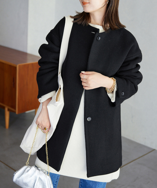 【美品】SLOBE IENA（スローブイエナ）ノーカラーコート　黒　38 SLOBE IENA（スローブイエナ） ノーカラーコート 38 ブラック