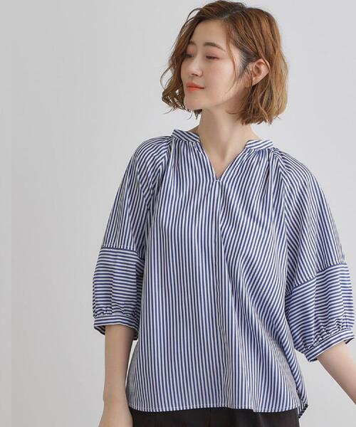 ブラウス シャツ ランタンスリーブ プルオーバー レディース Demi-Luxe BEAMS ブラウス シャツ フラワー ランタンスリーブ