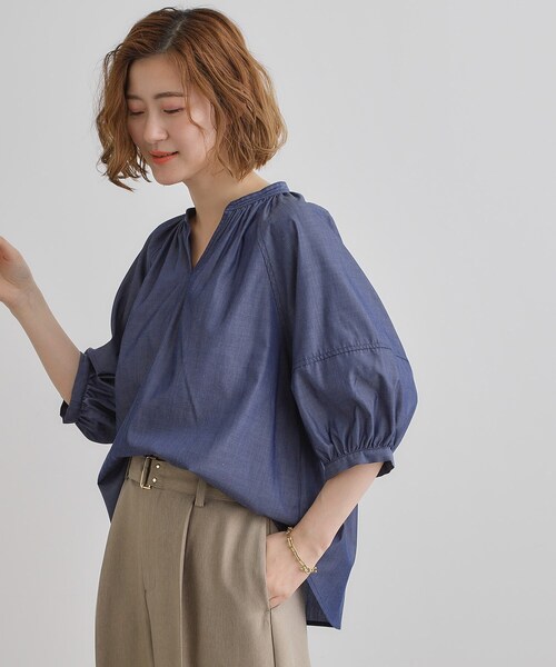 grove ブラウス シャツ 「夏に嬉しい機能付き」ランタンスリーブ