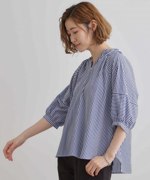 grove ブラウス シャツ 「夏に嬉しい機能付き」ランタンスリーブ