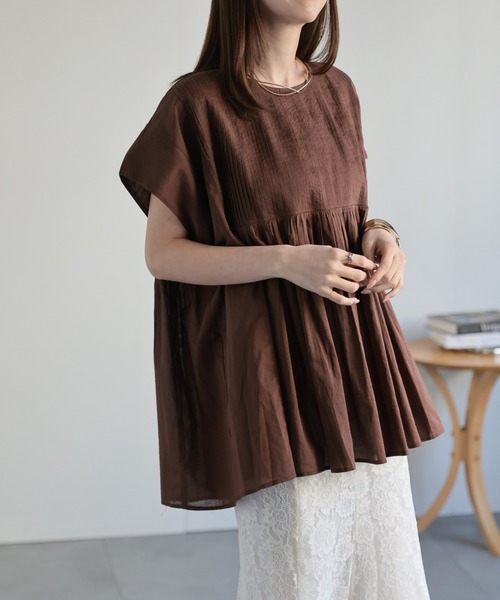 愉快ゆか様3点おまとめ【新品未使用品】ピンタック　ギャザー　インド綿　ブラウス sakishimatokyo ブラウス シャツ 夏 半袖 「India Fabric」ピンタック