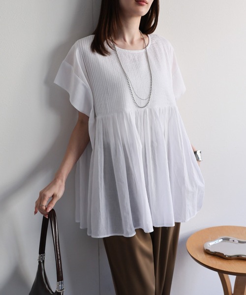 sakishimatokyo ブラウス シャツ 夏 半袖 「India Fabric」ピンタック