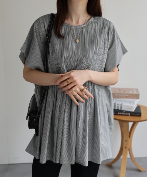 ブラウス シャツ 「大きいサイズ」ペプラムギャザーピンタックブラウス レディース sakishimatokyo ブラウス シャツ 「sakishimatokyo premium