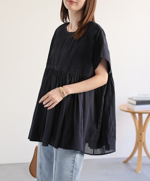 かぐれ ギャザー ペプラムブラウス チュニック sakishimatokyo ブラウス シャツ 「India Fabric」ピンタックギャザー