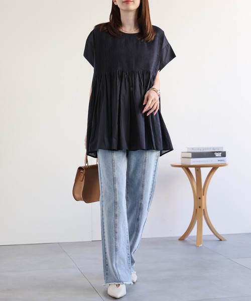 sakishimatokyo ブラウス シャツ 夏 半袖 「India Fabric」ピンタック