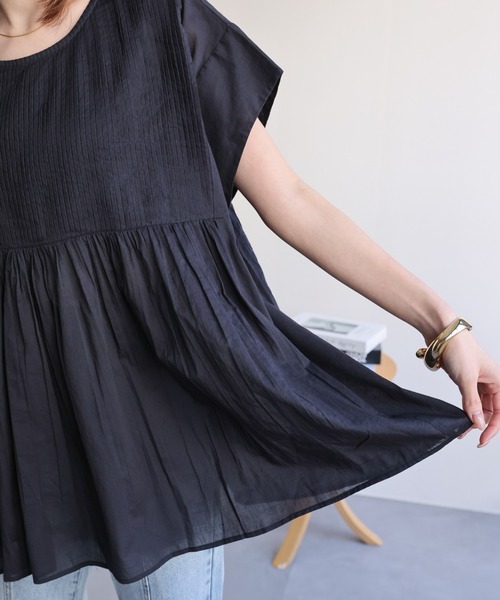 sakishimatokyo ブラウス シャツ 夏 半袖 「India Fabric」ピンタック