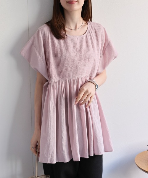 sakishimatokyo ブラウス シャツ 夏 半袖 「India Fabric」ピンタック