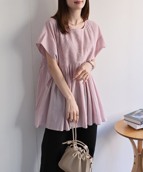 sakishimatokyo ブラウス シャツ 夏 半袖 「India Fabric」ピンタック