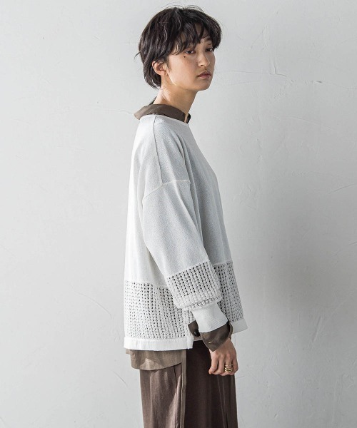 ニット セーター ペーパーヤーンメッシュヘムニットプルオーバー「手洗い可能」 レディース MAYSON GREY ニット セーター ペーパーヤーンメッシュヘムニット