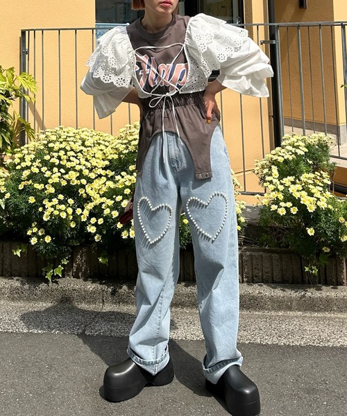 【希少】OVER(ALL)TOKYOデニムパンツ Alley Tokyo ワイドパンツ ジーンズ デニム デニムパンツ キラキラ