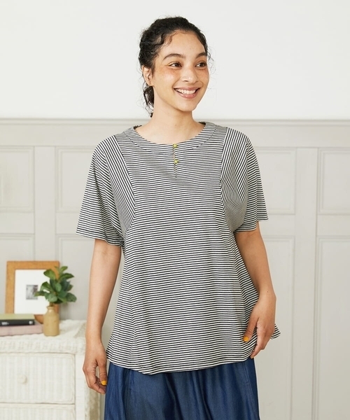 tシャツ 「接触冷感」Una ola ボーダージャカードカットソー レディース