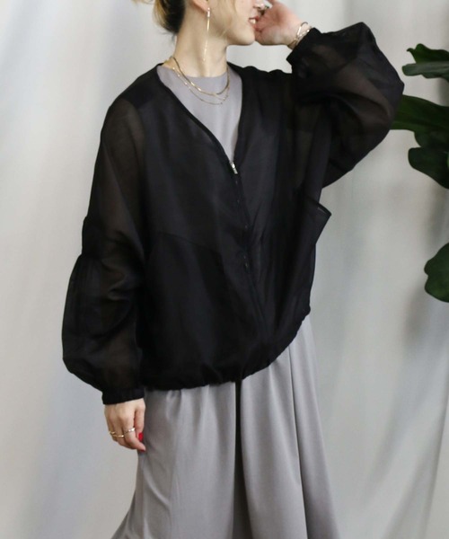 Betty 【 プロフ必読お願いします】 シアーＶネックブルゾンジャケット BITTOKO ブルゾン アウター シアーZIP UPブルゾン レディース