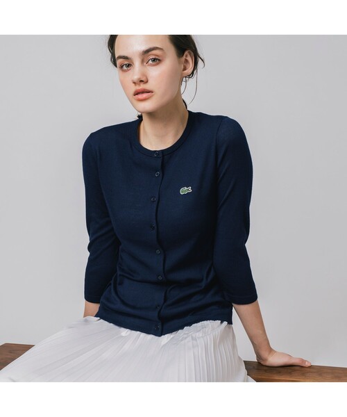 「LACOSTE」 ニットカーディガン 38 ネイビー レディース