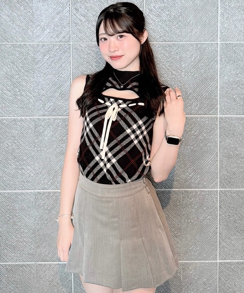 ニット セーター チェックリボンノースリニット レディース NOMAE ニット セーター チェックリボンノースリニット