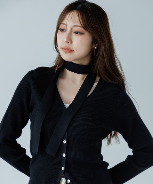 ニット セーター choker rib knit cardigan（チョーカーリブニット