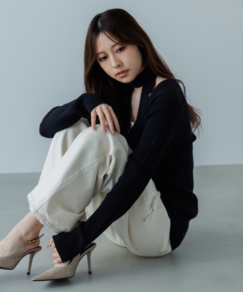 ニット セーター choker rib knit cardigan（チョーカーリブニット