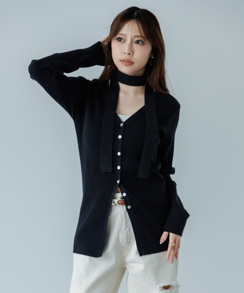 ニット セーター choker rib knit cardigan（チョーカーリブニット